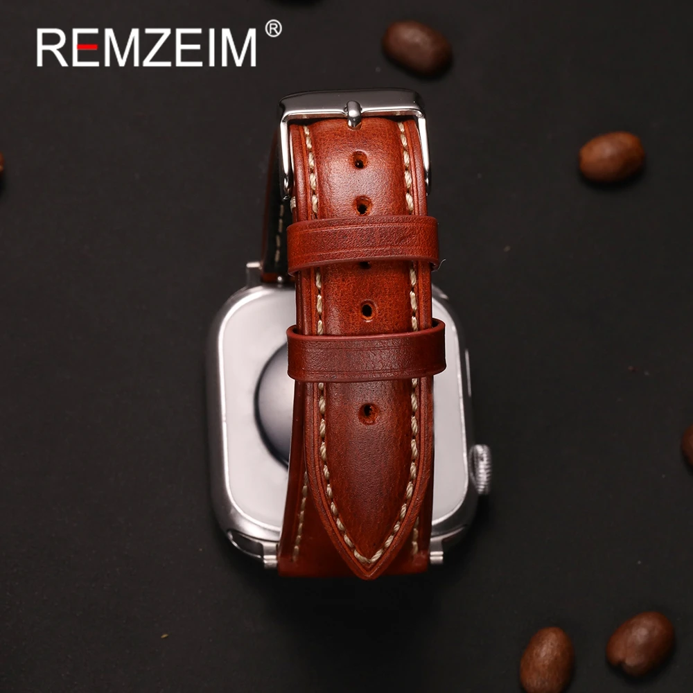 Ремешок из натуральной кожи для Apple Watch 38/40/41/42/44/45/46/49 мм, мужской браслет из воловьей кожи для iwatch 10 9 7 8 5 6 4 SE Ultra 3 2 1