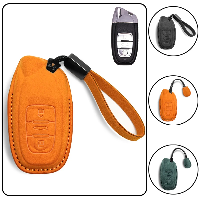 Suede Leather Car Smart Remote Key Fob Case Cover Holder Bag With Keychain For Lamborghini Huracan Aventador