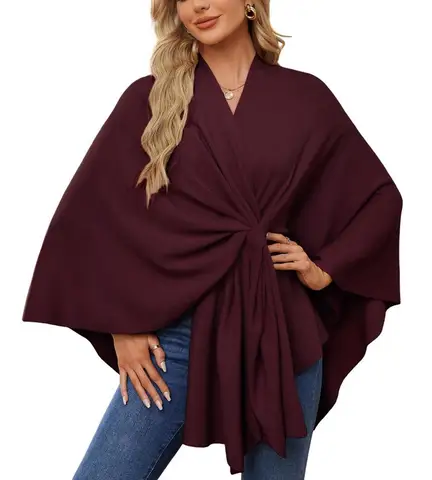Elegant Shawl Wraps Soft Open Front Poncho Sweater Women Loose V-Neck Cape Casual Solid Color Soft Open Front Poncho Bat Shirt