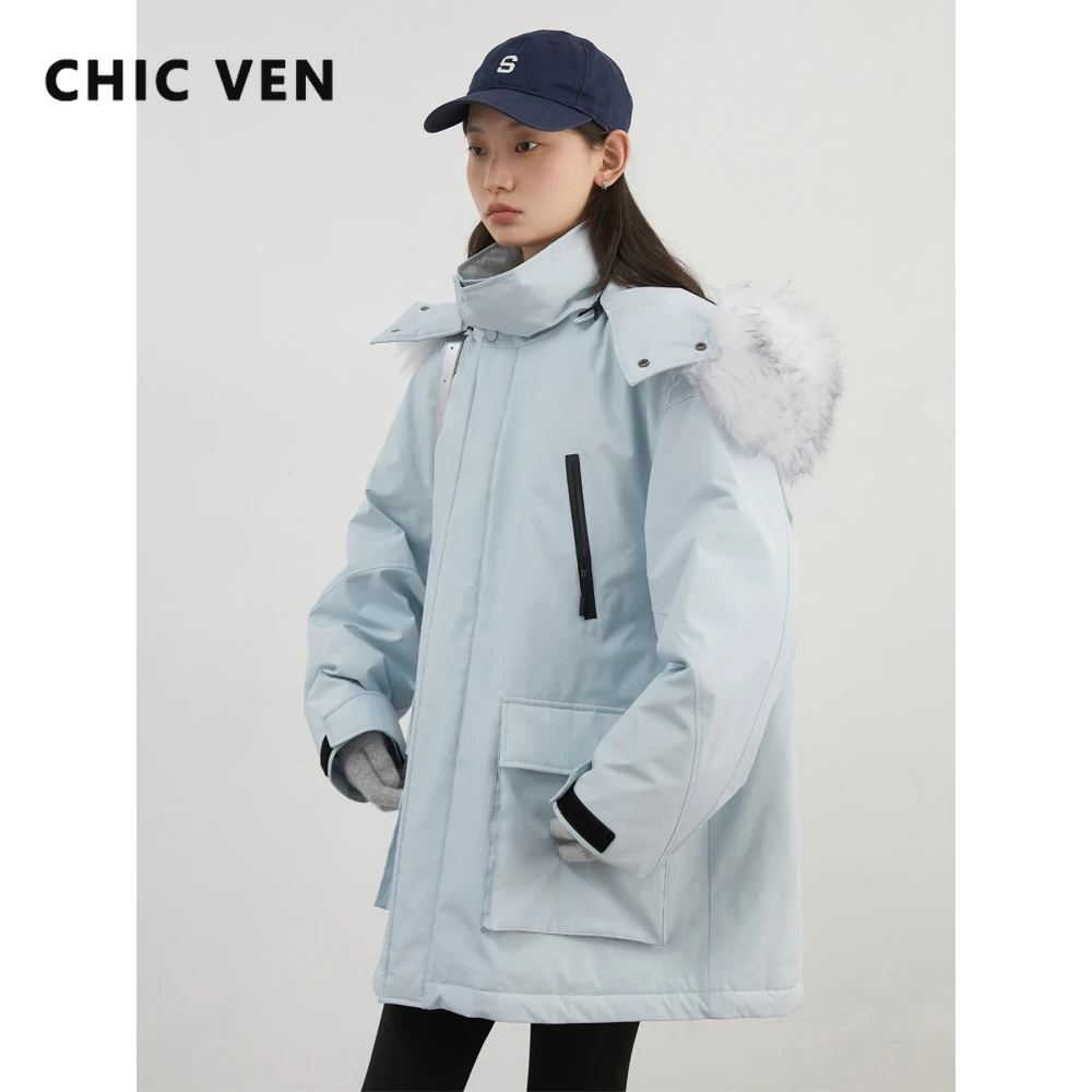CHIC VEN Women Down Coats Loose New Outdoor Warm Down Jacket Hooded Casual Female 90 White Duck Down Coat Autumn Winter 2024