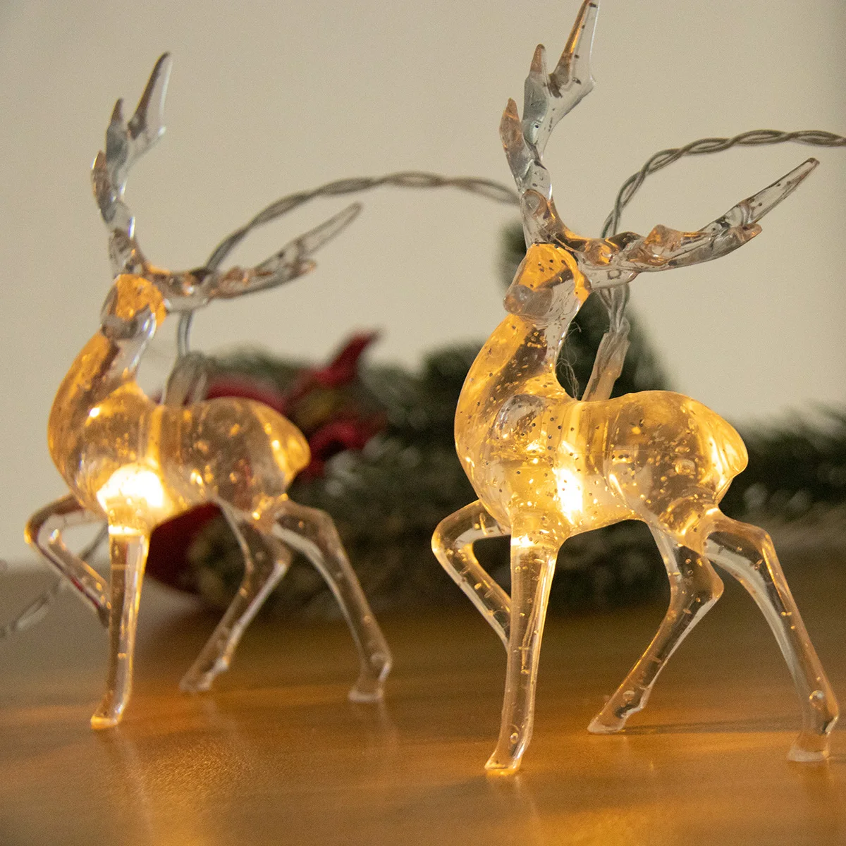 1.5/3m 3D Christmas Festive Reindeer Shaped Battery Operated String Lights Indoor Decorative LED Lights for Christmas Tree Decor