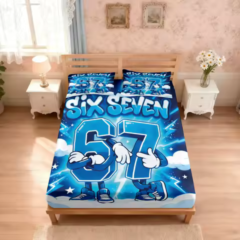 3pcs Cartoon Funny 67 Element Printed Coreless Bedsheet Set, Multi Size Comfortable Bedspread, Bedroom Bedding Decoration