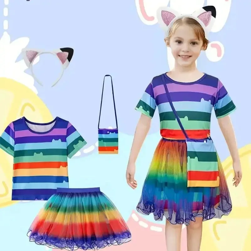 

LZH Summer Girl Gabby Dollhouse Clothes Sets Cats Carnival Halloween Cosplay Costume Birthday Party Skirts Outfit Clothing