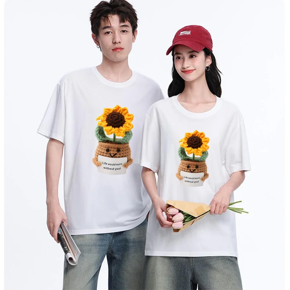T-shirt personnalisé en tissu respirant avec citation « Life Would Succ Without You » et motif tournesol au crochet, tailles S-XXL