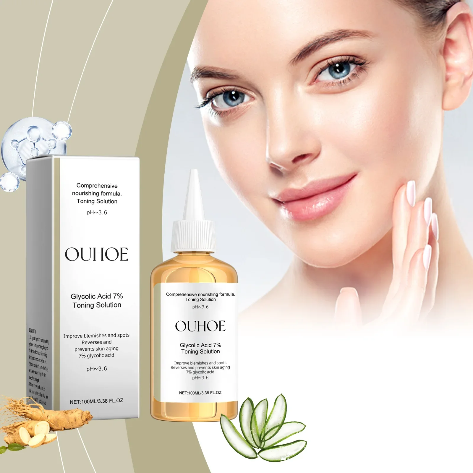 OUHOE 7% Ethanol Acid Toner Hydrates Nourishes Exfoliates Reduces Pimples and Blackheads Enhances Skin Firmness 100ml