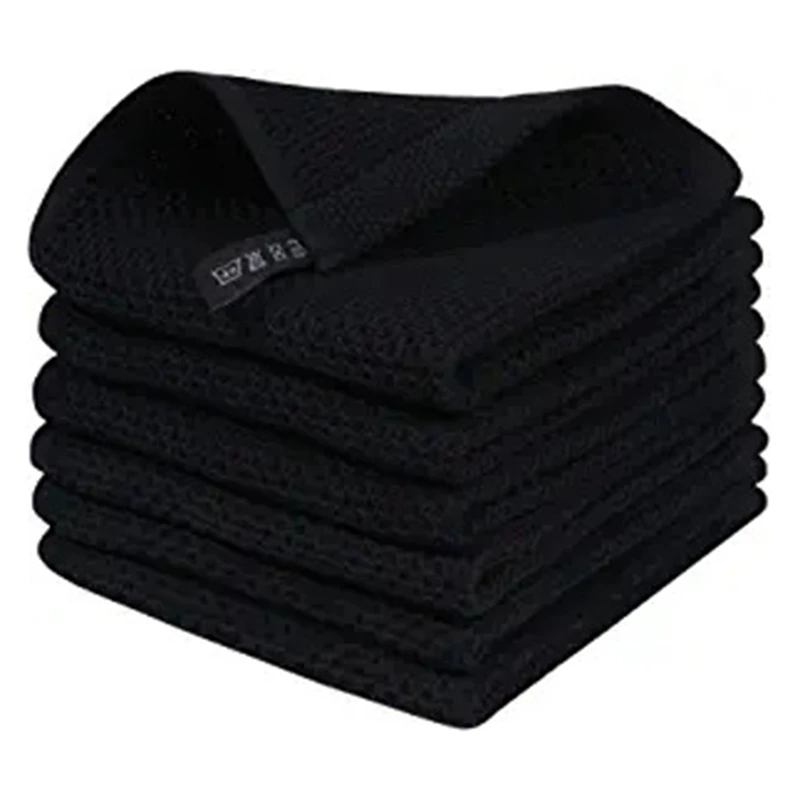 Kitchen Towels, 6Pcs Weave Ultra Soft Absorbent Dish Towels Quick Drying Dish Cloths, 12In Durable Easy To Use Black