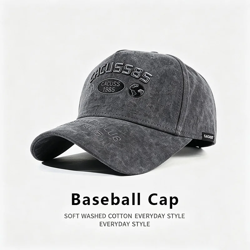 Men's 100% Cotton High Crown Baseball Cap Hard Top Large Duckbill Hat Breathable Vintage Washed Sports Cap