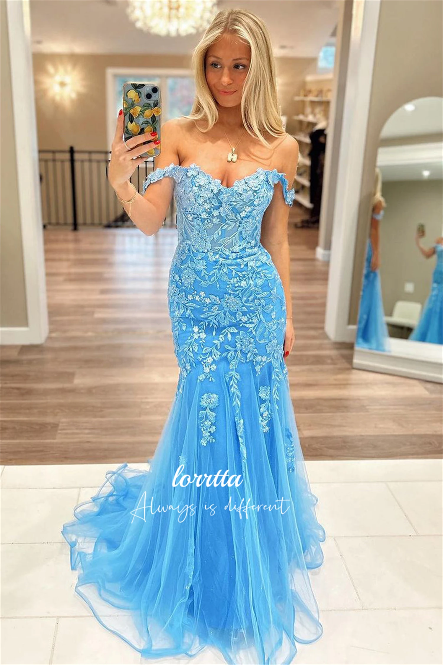 

Lorrtta Graduation Gown Ball Appliqué Fabric Mermaid Blue Mesh Elegant Party Dress for Women Luxury Evening Dresses 2024 Wedding