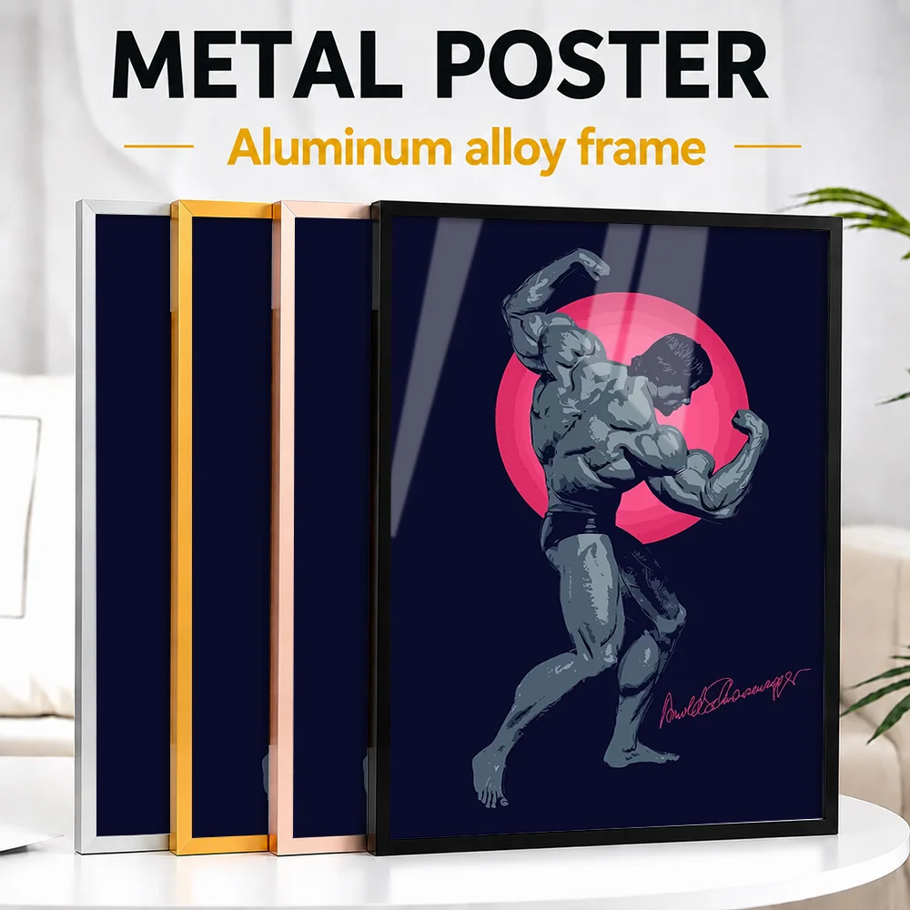 Arnold Schwarzenegger Bodybuilding Framed Metal Poster Personalized Photo Industrial Fitness Style Wall Art For Workout Studio
