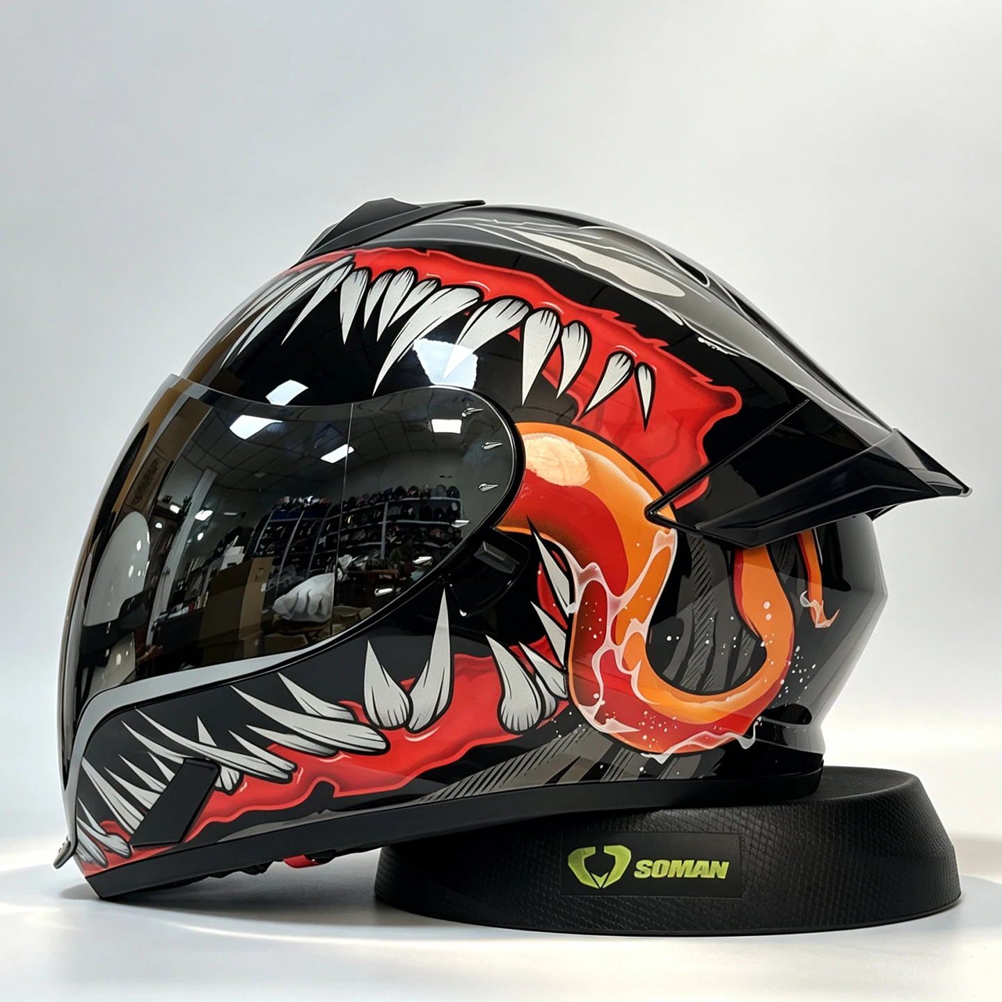 DOT Approved ABS Full Face Motorcycle Helmet Cool Beast Fangs Graphic With Spoiler Dual Visor Shockproof Racing Motorbike Helmet