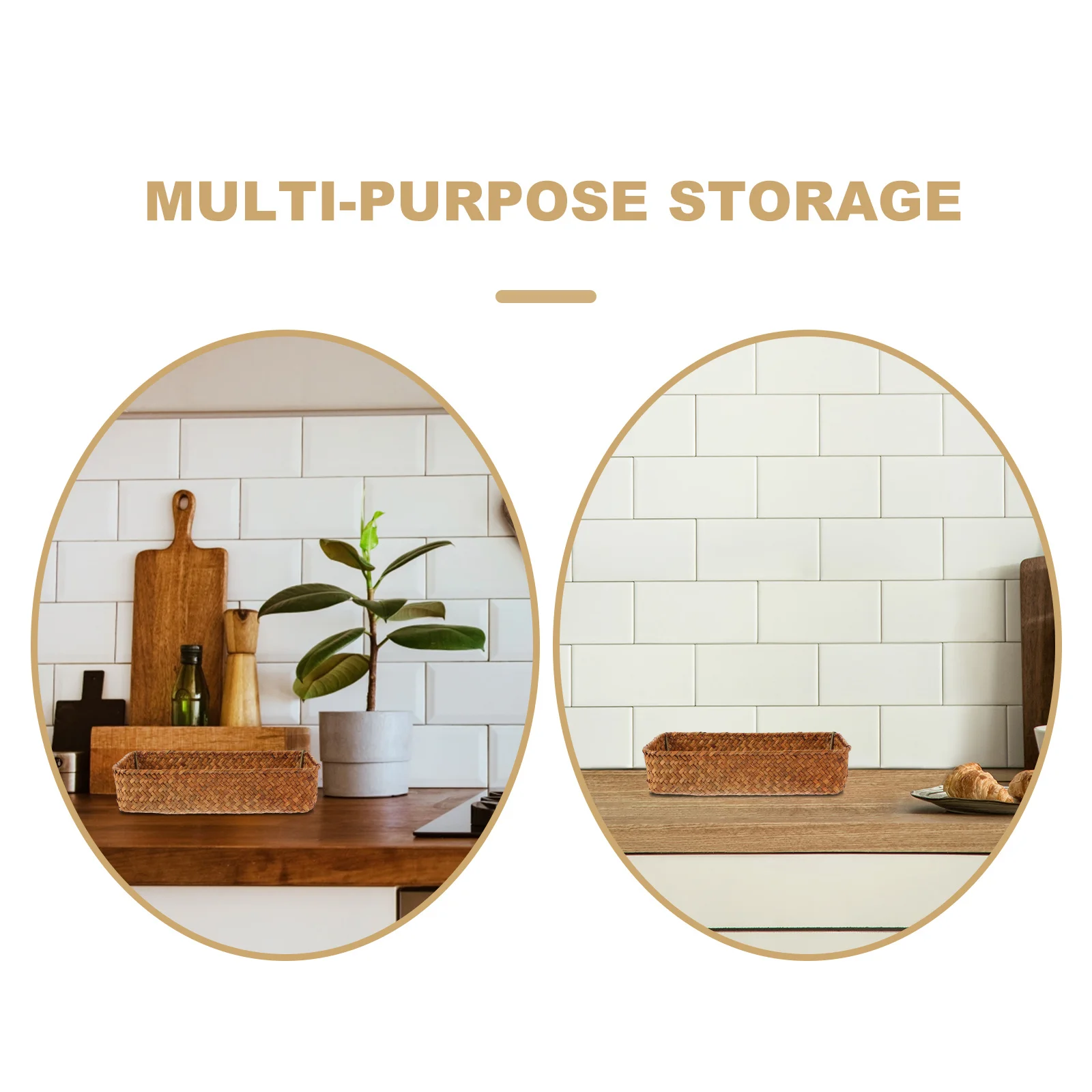 

Cutlery Storage Basket Woven Straw Material Multi-Function Kitchen Organizer Tabletop Sundry Basket Household Woven Box