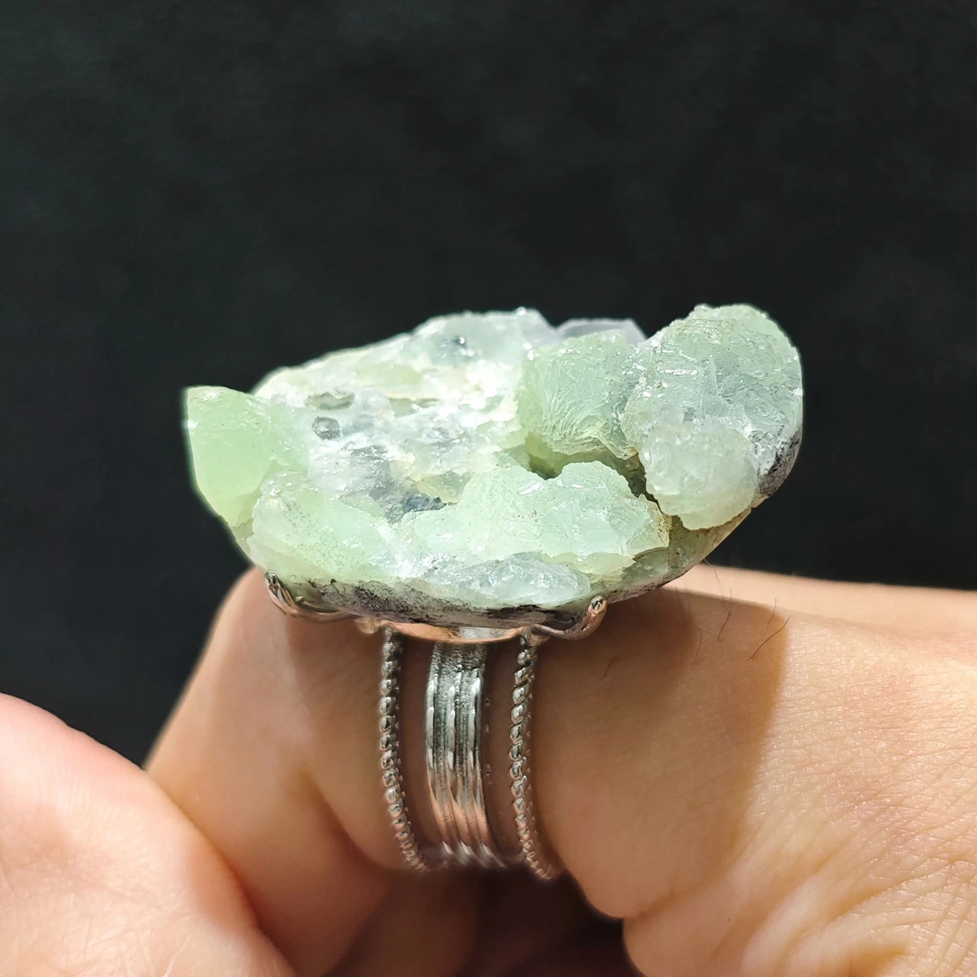 Natural Green Fluorite Rough Cluster Ring 23-35mm Gemstone Adjustable Open Ring Statement Jewelry