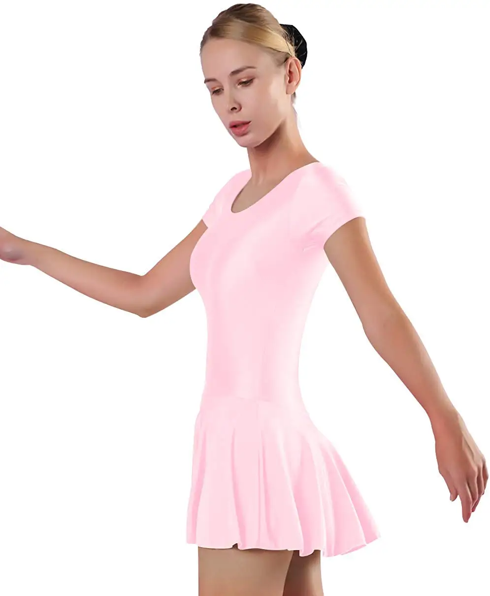 Speerise Women Short Sleeve Leotards with Skirts Ballet Tutu for Lady Summer Bodysuits Scoop Neck Ladies Skirts