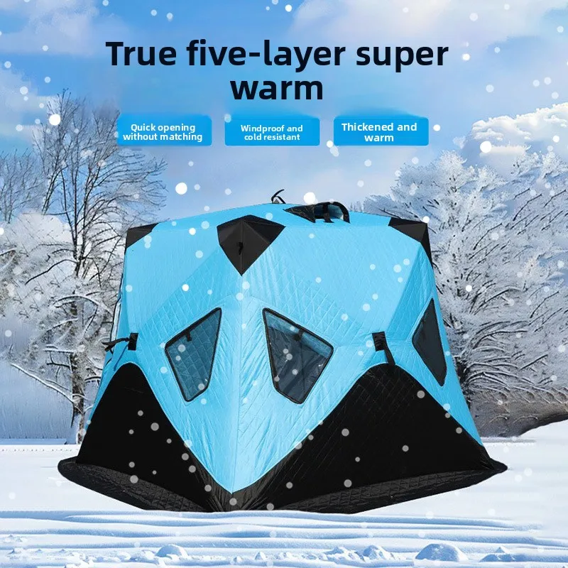 Winter Fishing Tent 3-5 Person, Thickened Warm Cold Proof, Oxford Fabric No Setup Required Shelter for Outdoor Camping Use