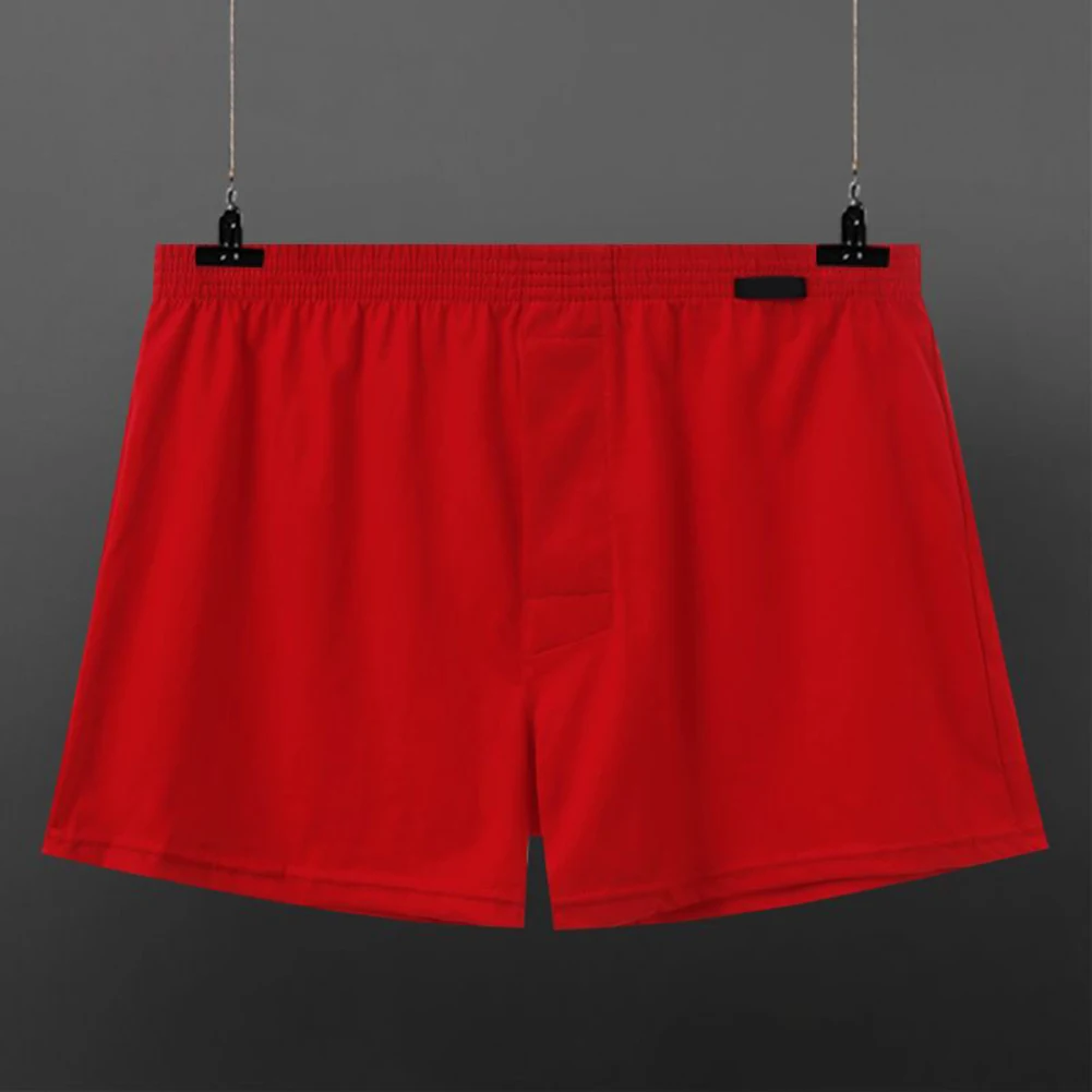 1pc Solid Color Mens Loose Cotton Boxer-Briefs Shorts Underwear Elastic Comfortable Sports Home Man Panties