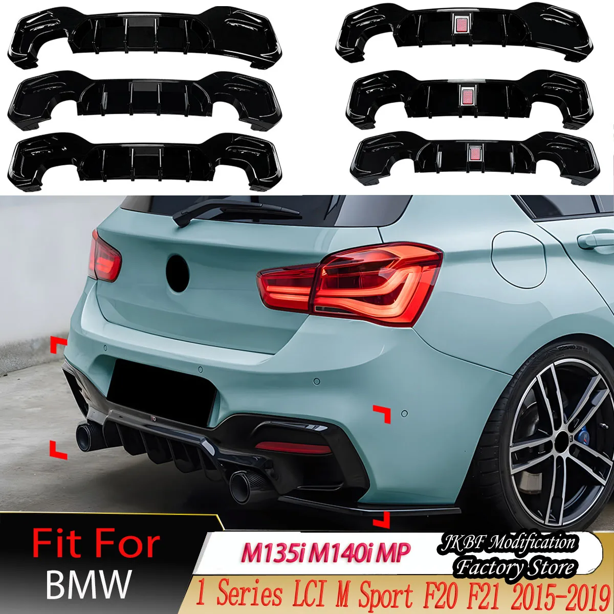 Rear Bumper Diffuser Lip with Light for BMW 1 Series LCI M Sport F20 F21 M135i M140i 2015-2019 Refit Splitter Plate Body Kit