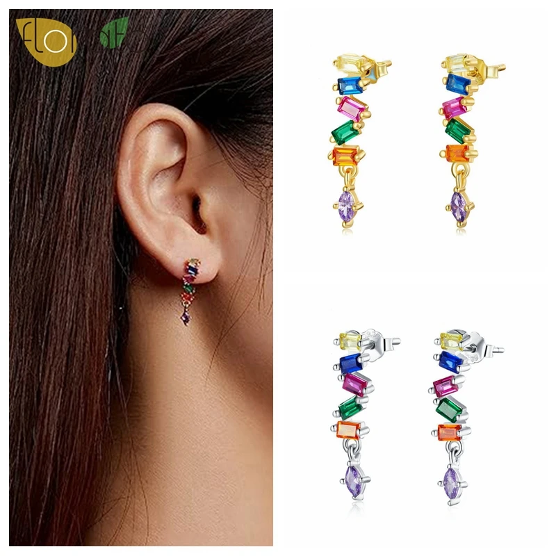 925 Sterling Silver Needle  Colorful Zircon Long Tassel Gold Earrings for Women Personalized Fashion Earrings Wedding Jewelry