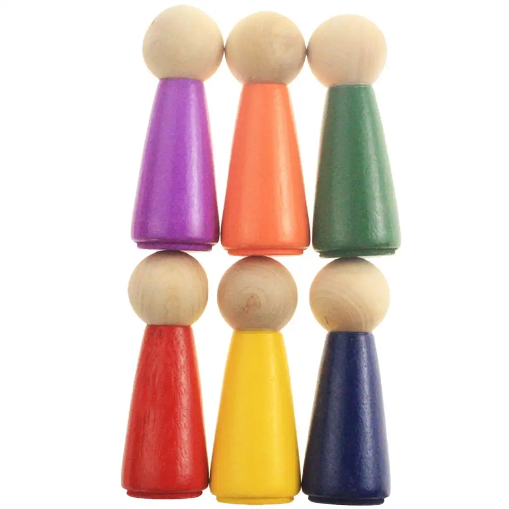 6 Pcs Wooden Peg Dolls Miniature Decor Puppet Toys Adornments Creative DIY Decorative Baby Figures H made Crafts