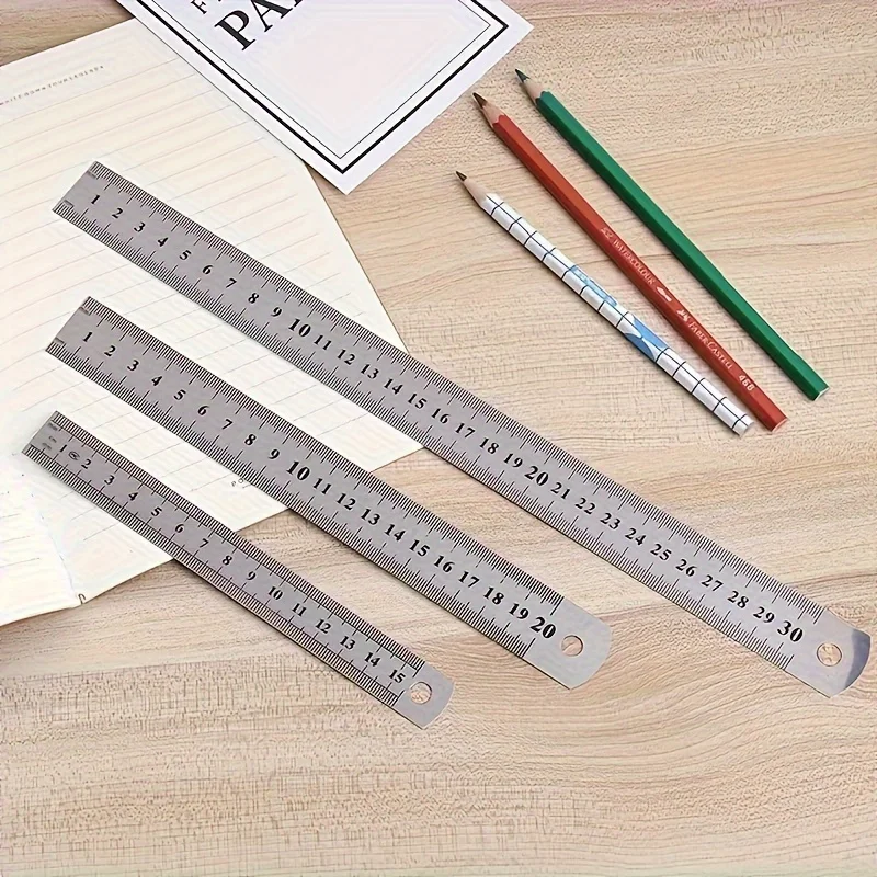 3Pcs Stainless Steel Ruler Set, Durable Accurate Measuring Tool, Anti-Slip Back, Easy-to-Read Markings, 304 Stainless Steel for