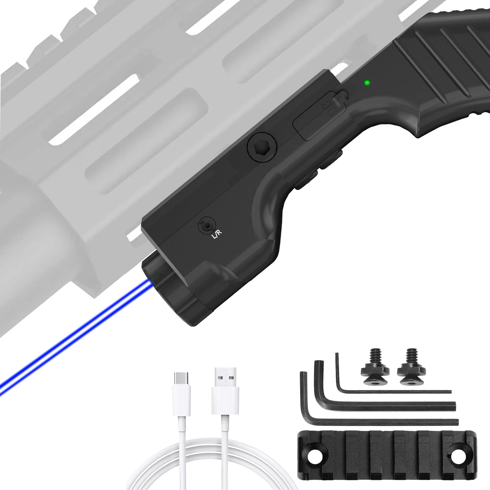 

Blue Laser Sight With 1500 Lumens Flashlight Combo Rechargeable Tactical Picatinny/M-Lok Rail Laser