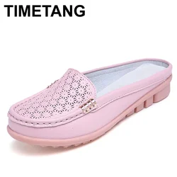 TIMETANG Women sandals summer half slippers flip flops Soft Leather sandals clogs Shoes Comfortable Sandals Woman Plus Size