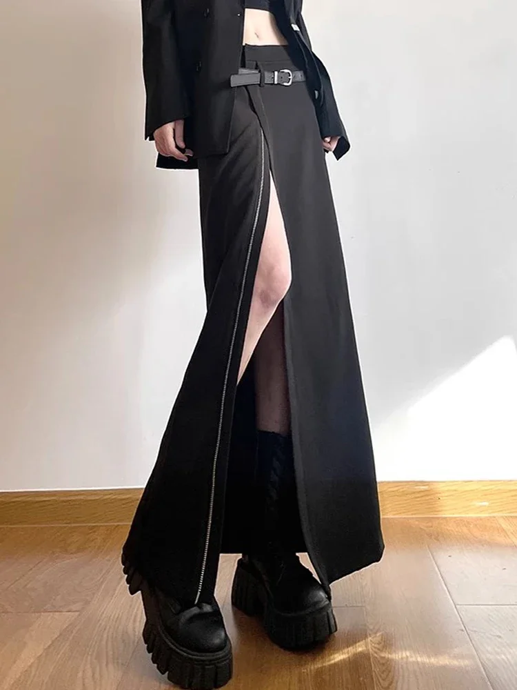 Women's Black Skirt Y2k Elegant Streetwear A-Line Long Skirt Harajuku Korean Vintage 90s High Waist Skirts Clothes 2024