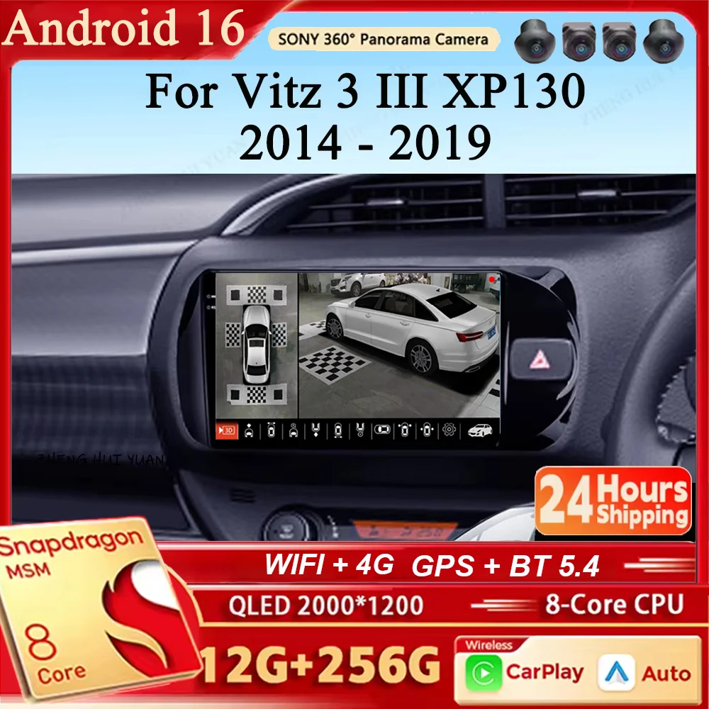 

Автомагнитола Android 16 с навигацией и мультимедиа, поддержка Carplay и Auto для Toyota Vitz 3 III XP130 2014-2019