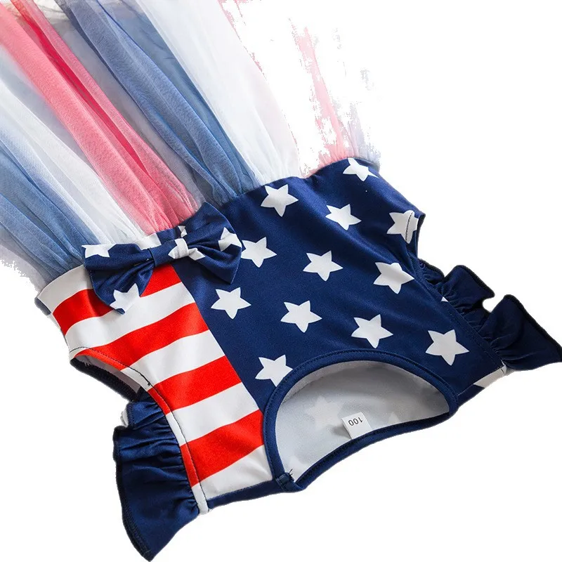 وصل حديثًا ملابس صيفية للأطفال والفتيات الصغيرات عبر الحدود لعام 2026، تصميم على شكل فيونكة على شكل نجمة العلم الأمريكي لعيد الاستقلال