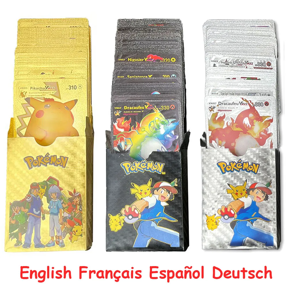 165-33 Stück Pokemon Goldfolienkarte VSTAR VMAX GX Karten Englisch Französisch Deutsch Spanisch Charizard Pikachu Arceus Farbe Pokemon Karten