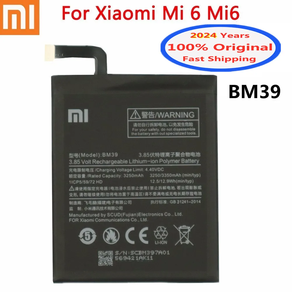 2024 Years Xiao mi Original Battery BM39 For Xiaomi 6 Mi6 Mi 6 3250mAh Phone Replacement Batteries Battery Bateria Fast Shipping