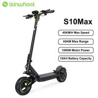 Isinwheel S10Max Foldable Adult Electric Scooter E-Scooter 45 KM/H Electric Kick Scooter 1000W Skateboards 48V 15Ah Kickboard
