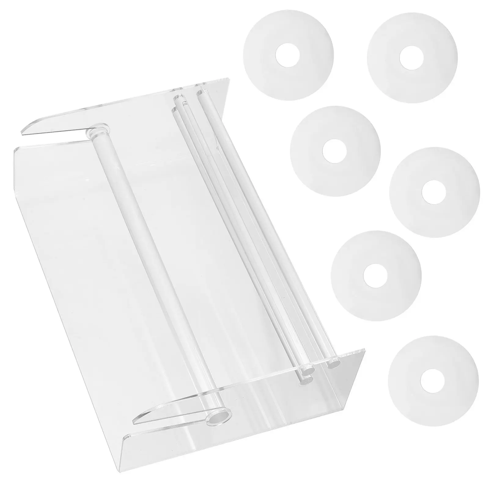 adjustable-acrylic-label-dispenser-7-compartment-organizer-stand-clear-tape-roll-holder-office-desktop-sticker-roll-organizer