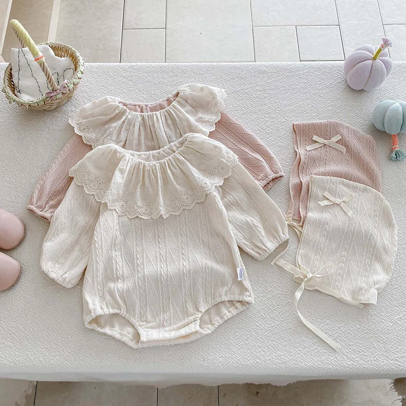 2026 New Spring 0-24M Baby Girl Clothing Infant Baby Girls Jumpsuit+Hat Long Sleeved Cotton Splice Toddler Baby Girl Romper