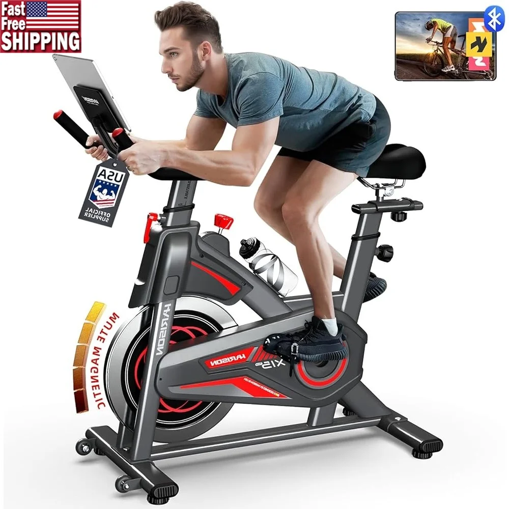 

Magnetic Exercise Bike Bluetooth Adjustable Seat Home Indoor Cycling Fitness Equipment 350 lbs Max Weight Emergency Stop