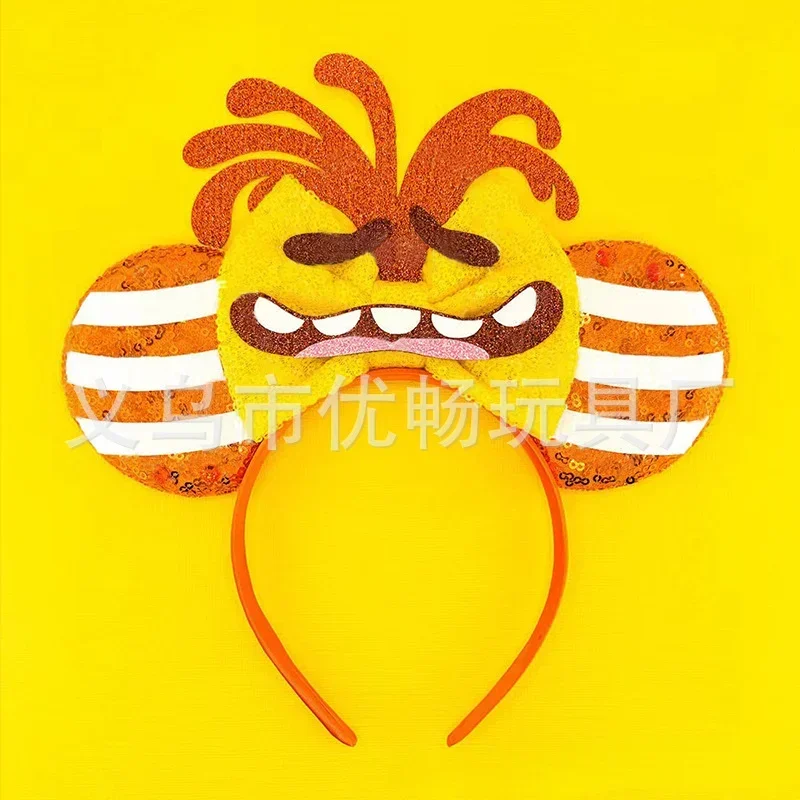 Disney Inside Out 2 Hair Band Anime Joy Anger Anxiety Sequin Ears Hair Hoop Headbands Party Supplies Hair Accessories Gifts