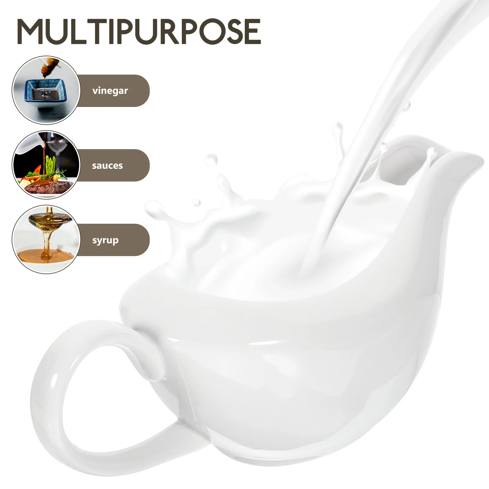 

Gold Rim Gravy Boat Ceramic Sauce Container Elegant Milk Juice Yogurt Server Dish for Dining Room Kitchen Coffee Shop Decor