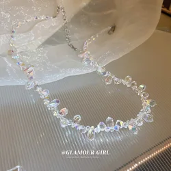 Irregular Sparkling White Glass Crystal Pendant Neck Jewelry for Women Korean Shiny Full Transparent Broken Rhinestone Necklaces
