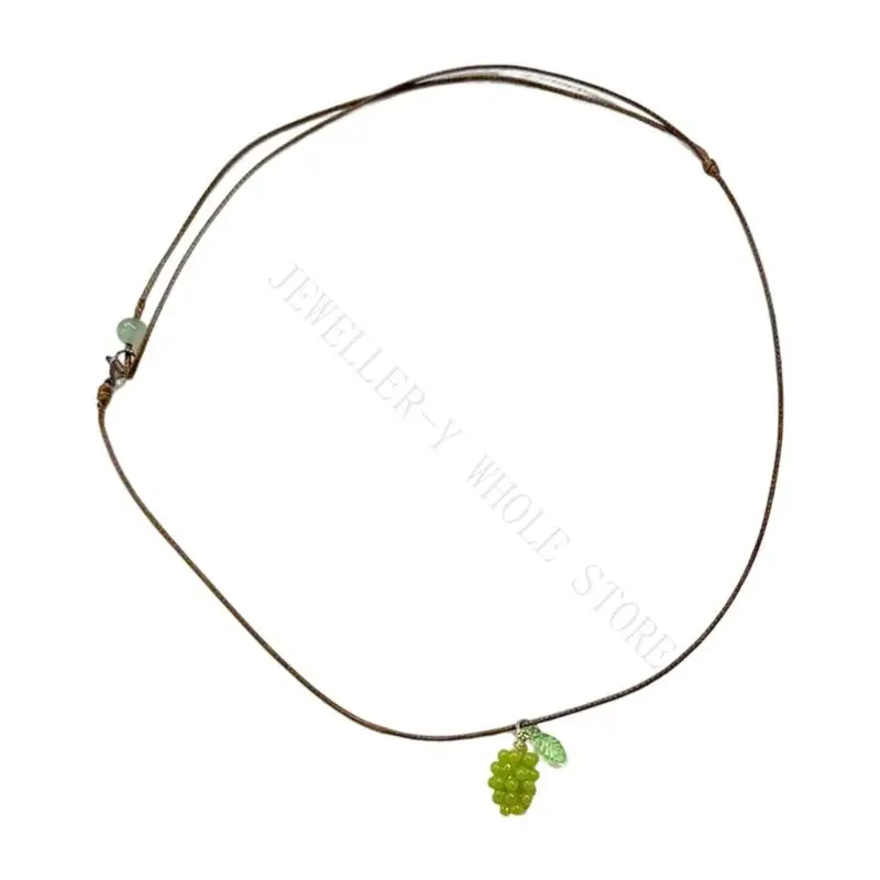 R7UF Grape Cluster Pendant Necklace on Cord Chain, Resin Fruit Charm with Detail, About 50 for Daily Wear Styling