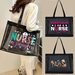 Tote Bags Women Wallets Travel Storage Bags Large Capacity Handbag Transparent Organizer Grid Package Nurse Printing Series