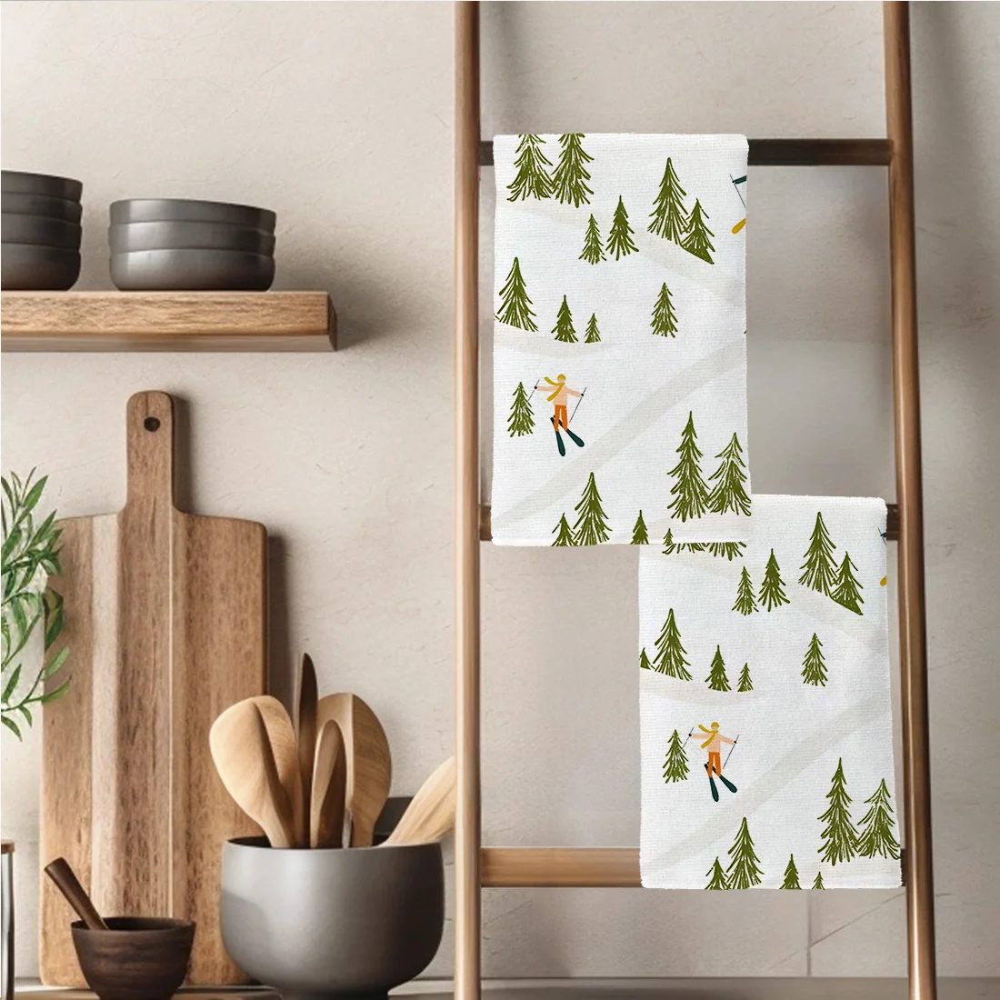 2 قطعة مناشف المطبخ عيد الميلاد الشتاء التزلج فوط مطبخ طبق منشفة طبق للمطبخ عيد الميلاد الديكور 40x60 سنتيمتر #4