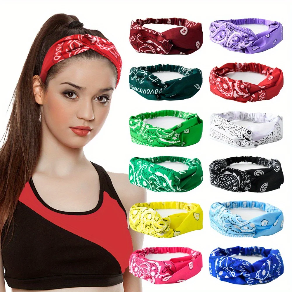 

12 cashew nut flower knot elastic fashion hair band, women's daily exercise Yoga outdoor sweat absorbing Headband