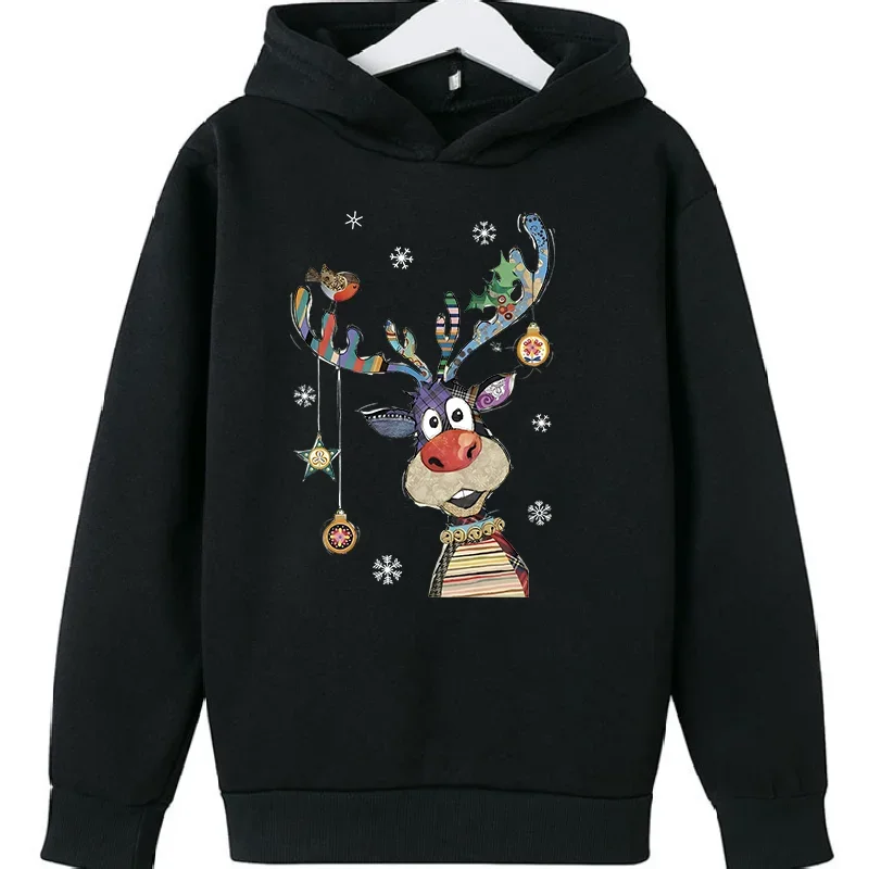 Sweat à capuche imprimé cerf de Noël pour garçons et filles, sweat-shirt PVD mignon, vêtements optiques pour enfants, pull à la mode, cadeau d'anniversaire, nouveau