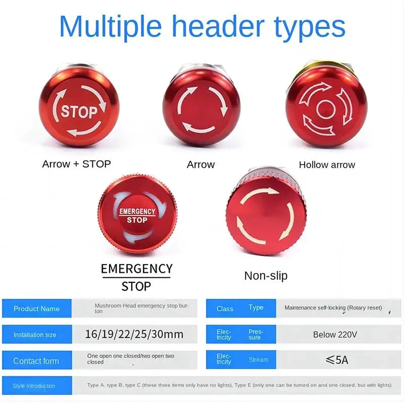 16/19/22/25/30mm Emergency Stop Mushroom Head Latching Rotary Metal Push Button Switch Waterproof IP65 Press Buttons NO NC