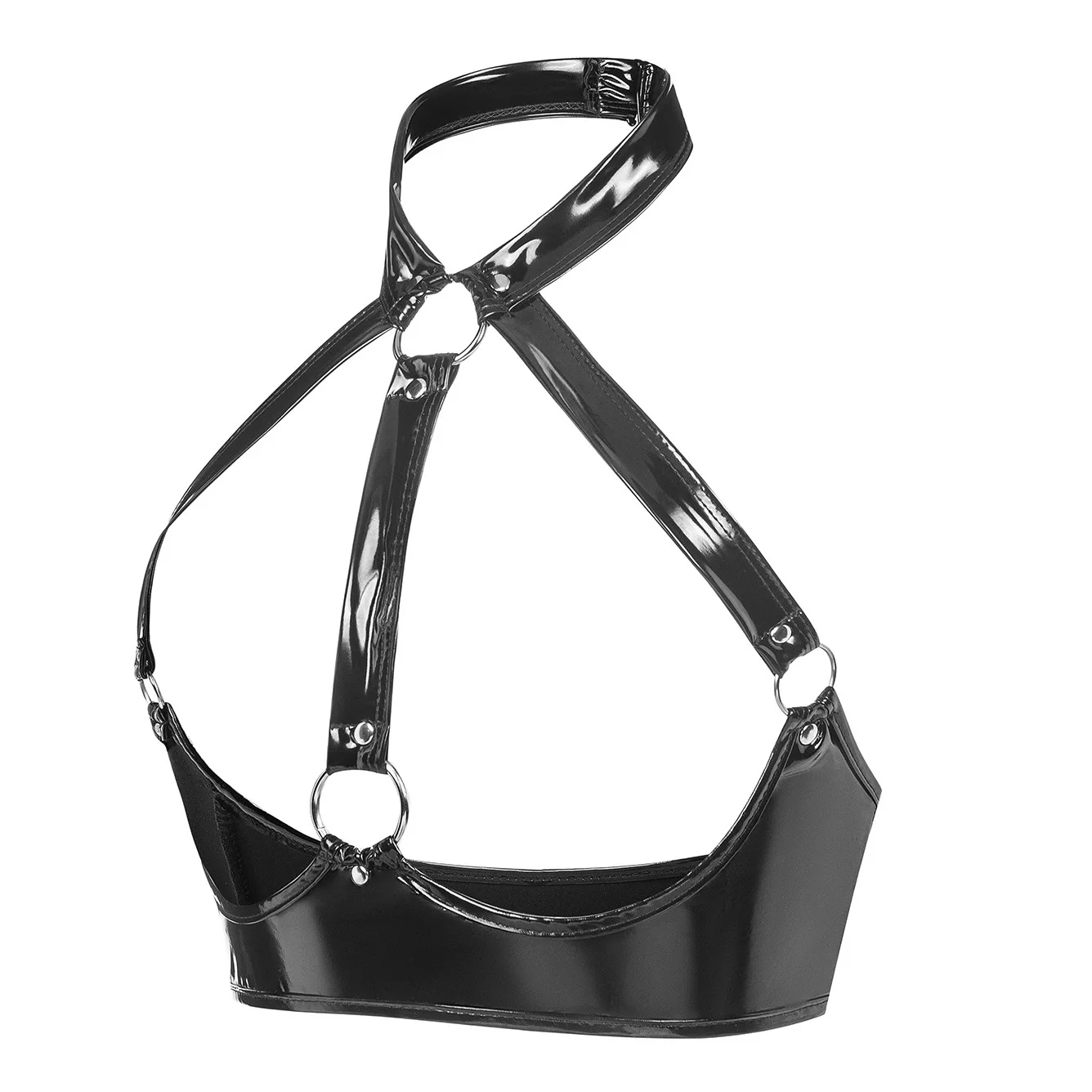 

Sexy Glossy PVC Leather Bras Tops Women's Erotic Exposed Breasts Bralette Open Cup Lingerie Wet Look Latex Halter Neck Camisoles