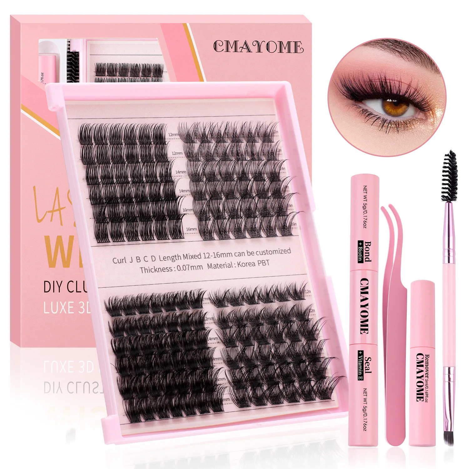 Segmented false eyelashes Kit 30-80D Clusters Kit Individual Lashes Natural  with Bond&Seal Remover Tweezers Lash Brush for Self