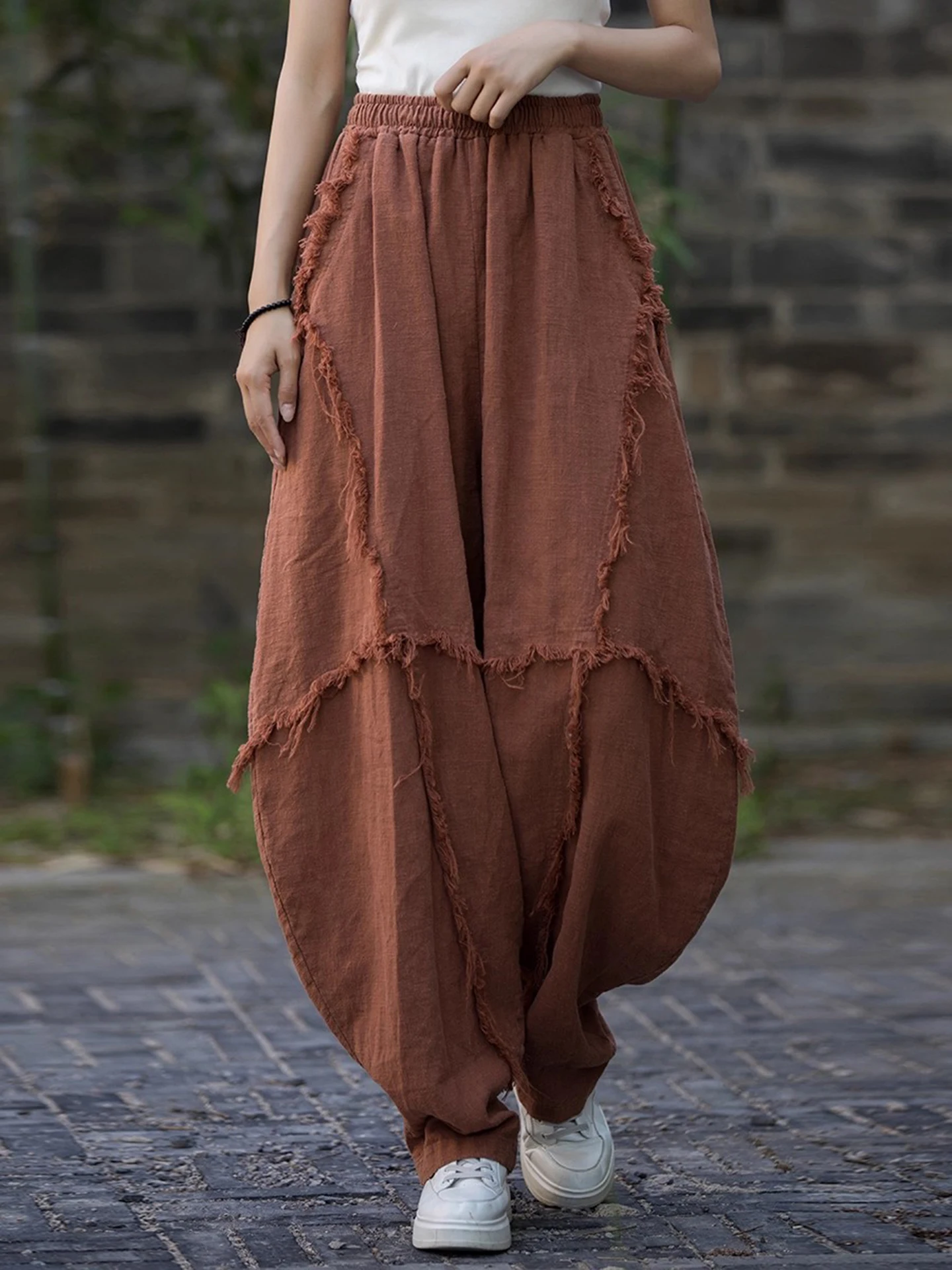 Women's Casual Cotton Linen Lantern Pants Worn-look High-end  Silk Loose Fit Comfortable Breathable Artistic Style