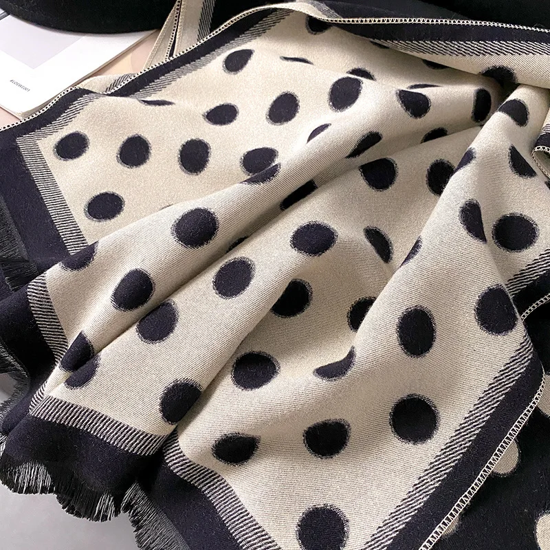 2024 Autumn Winter Retro Cashmere Scarf Fashion Woman Versatile Polka Dot Double-sided Color Matching Pashmina Thick Warm Shawl