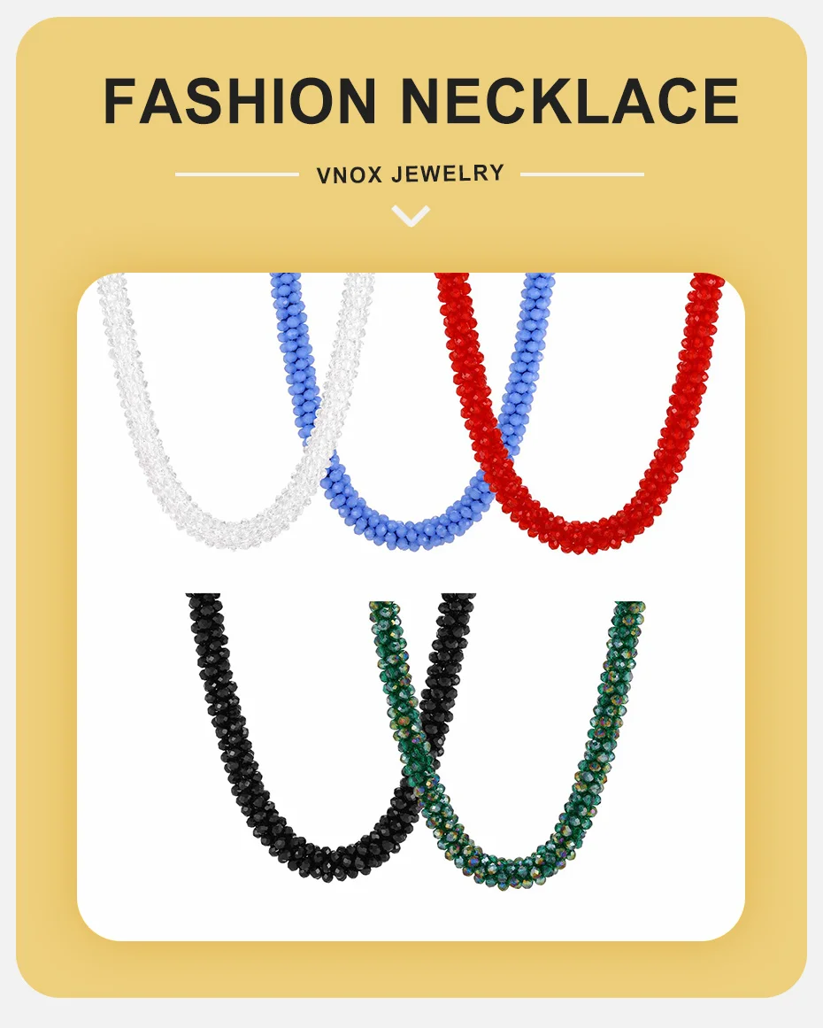VNOX Übertriebene Retro-Halsketten mit gewebten Perlen für Frauen, handgefertigte schwarz-weiß-rote Kristallperlen-Halskette, böhmischer Schmuck – Detail 1