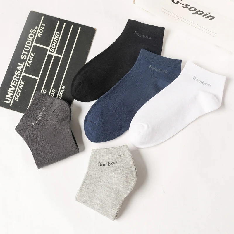 Chaussettes courtes en Fiber de bambou pour hommes, de haute qualité, respirantes, antibactériennes, à la cheville, Busines, 5 paires, grande taille, EU38-46