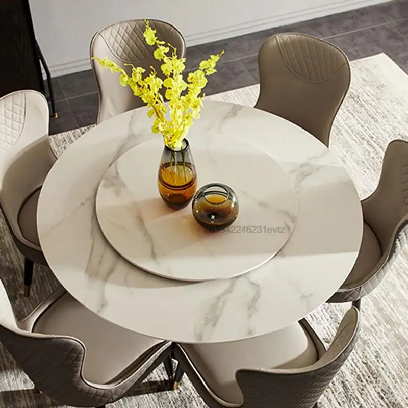 Dining Table Combination Italian Minimalist Household Small-Sized Rock Slab Turntable Rotatable Dual-Purpose Round Furniture